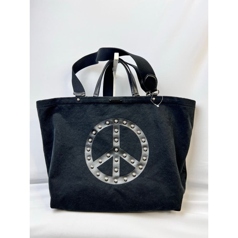 Rebecca Minkoff Black Canvas Sienna Studded Peace Sign Tote Bag